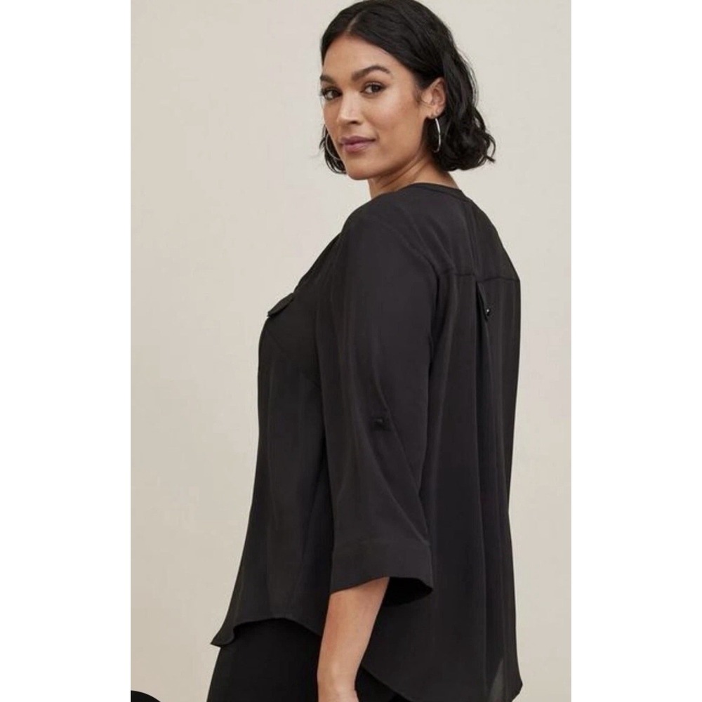 Torrid Size 4 Harper Georgette Pullover 3/4 Sleeve Blouse, Black Womens Pockets - Picture 2 of 5